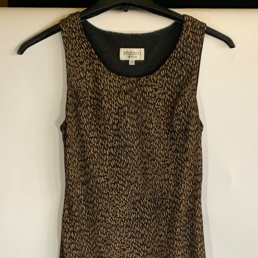 Studio 1 Dress Petite Size 13 P Brown Leopard Sleeveless Maxi